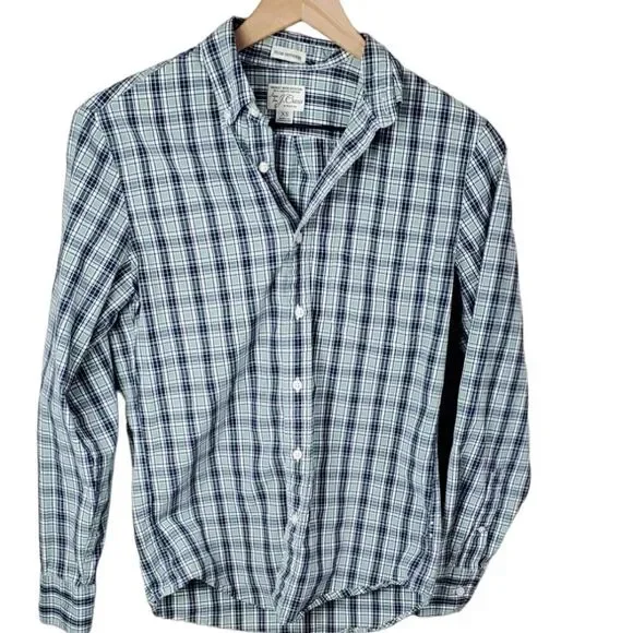 J. Crew Organic Cotton Black & Green Checked Button Down Shirt