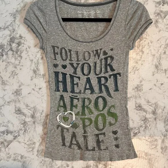 Aeropostale Girls Fitted Logo Tee Size‎ M Pre-owned Follow Your Heart Al…