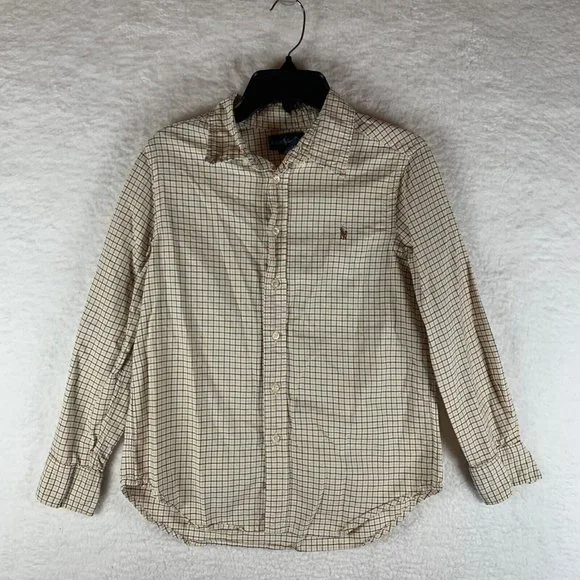 Ralph Lauren Boys‎ Long Sleeve Yellow Blue Check Oxford Shirt Size M 6481