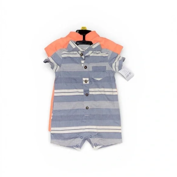 241. Carter's Orange and Blue Baby Romper Set Size 6 Months