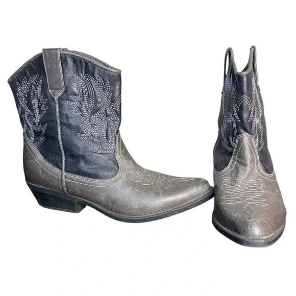 London Rebel Grey Black Nashville Western Boots Distressed Women's Size 8‎