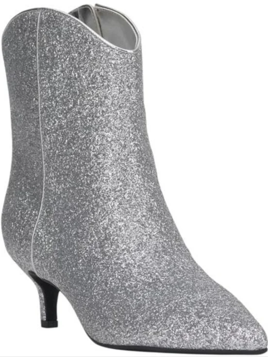 On 43th Aatira Silver Glitter Ankle Boot With Kitten Heel NWOT