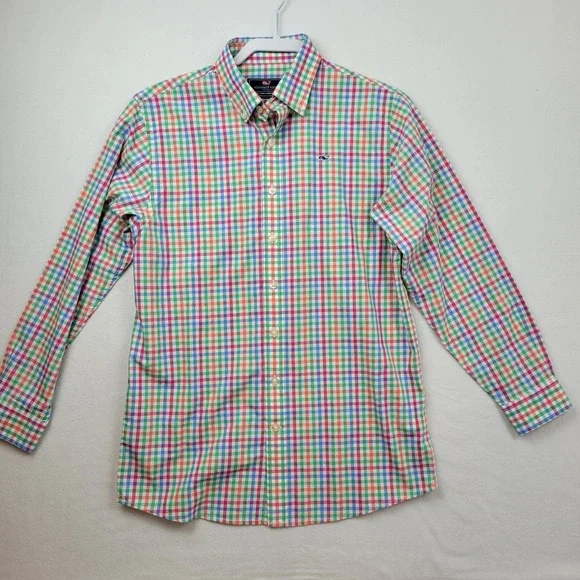 Vineyard Vines Kids Whale Shirt Long Sleeve Plaid Button Up Size L‎ (16-18)