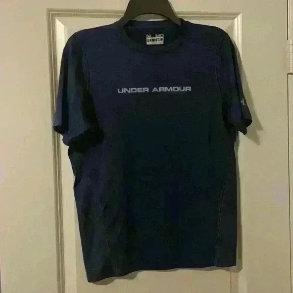 Under Armour Kids‎ HeatGear Fitted Short Sleeve Athletic Shirt Navy Blue MD