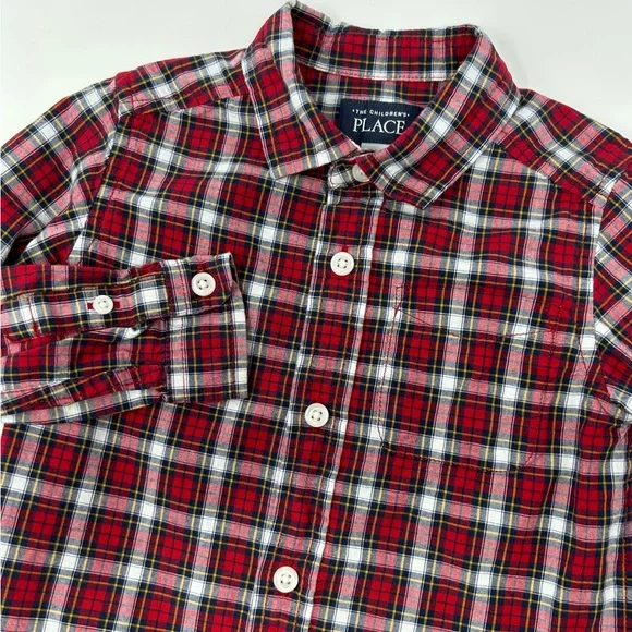 The Children’s Place Red Black White Plaid Boys 3T Long Sleeve‎ Shirt