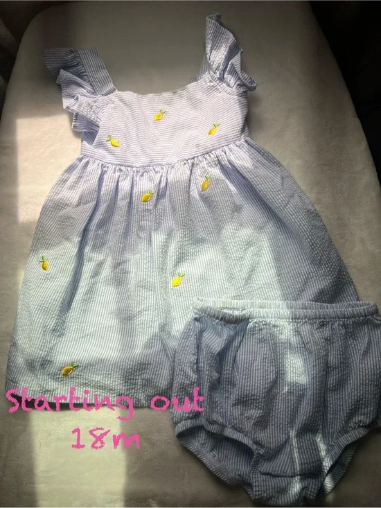 Carter's Light Blue Seersucker Dress with Yellow Lemon Embroidery