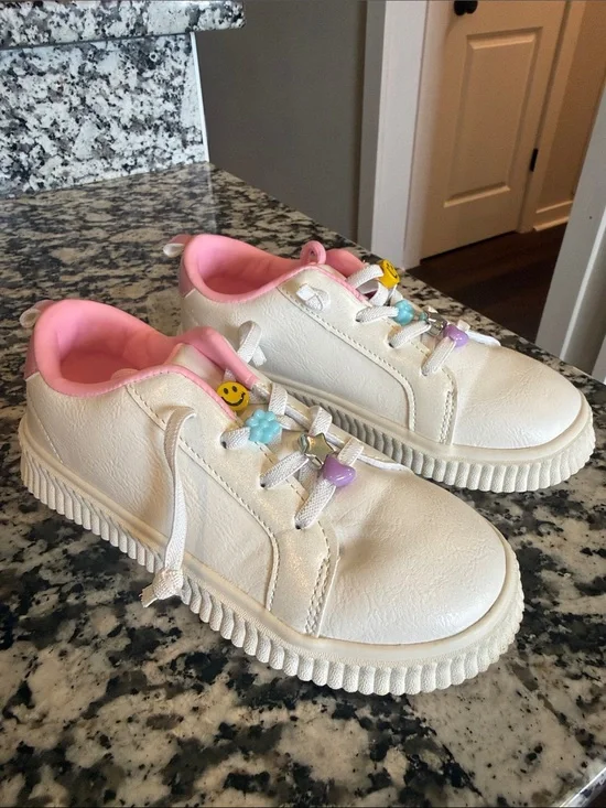 Carter's White Kids Sneakers with Pink Lining and Pastel Charm Accents