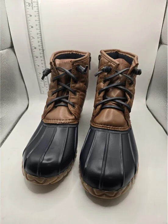 Nautica Duck Boots Womens Size 11 Navy Brown Rubber Side Zipper