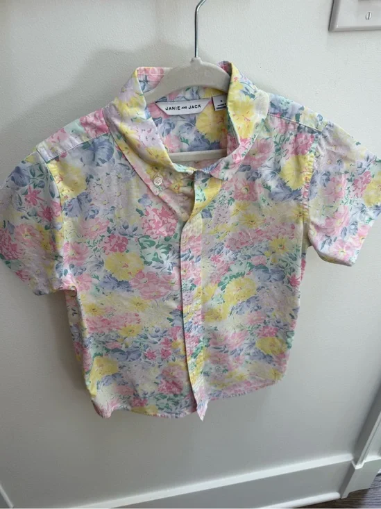 Janie and Jack Pastel Floral Button-Down Shirt - Yellow, Pink & Blue