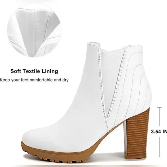 (C-4540)  KHPAERMEI Women's Chelsea Boots Platform Chunky Heeled Sz 43 (12.5)