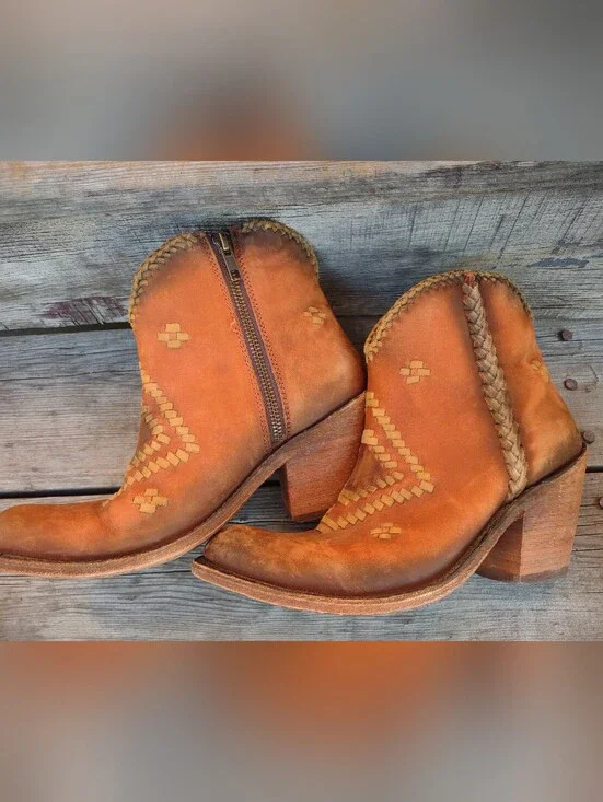 Liberty Black Aztec Southwestern Leather Western Cowgirl Booties Size US 7
