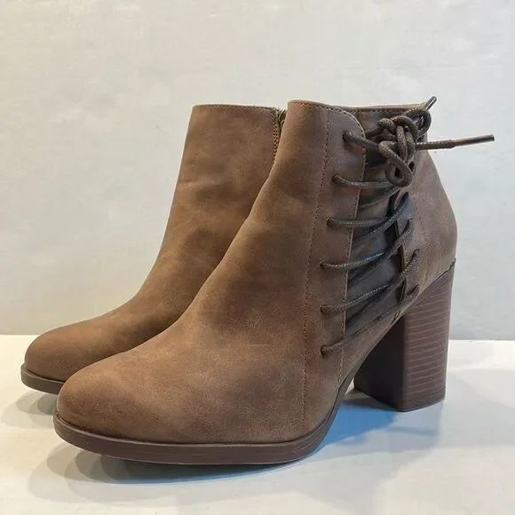 Dream Pairs Lace‎ Up Womens Boots Ankle Faux Leather Chicago-01 Sz 8 Brown