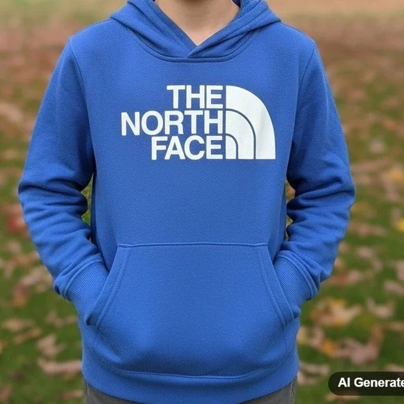 The North Face Kids Youth Blue Hoodie Pullover Logo Pocket Size S/P‎ 7/8