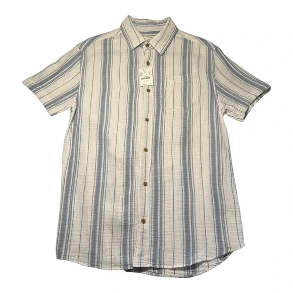 Crewcuts Boys Blue White Stripe Short‎ Sleeve Button Up Shirt Size 14