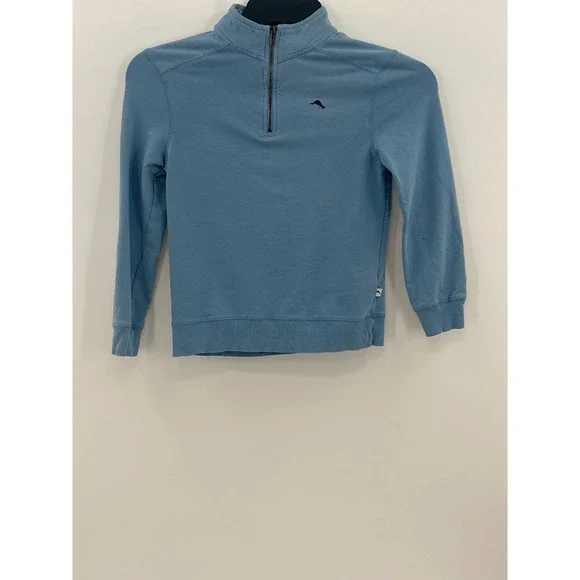 Tommy Bahama Boys Light Blue Quarter Zip Sweatshirt‎ Marlin Logo Size M 7/8