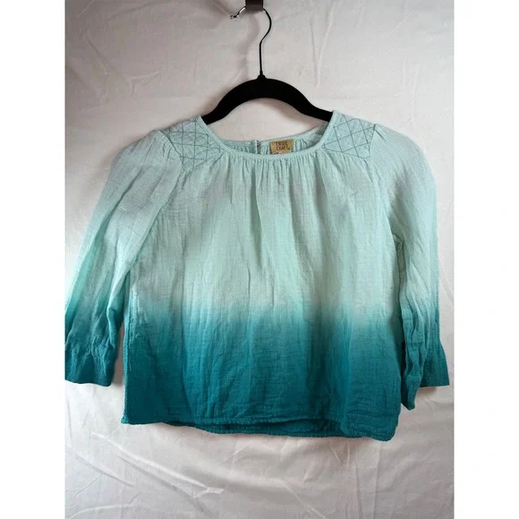 True Craft Girls Aqua Teal Ombre Cotton Gauze Blouse Top Size S‎ Small