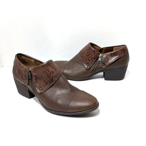 b.o.c. Embossed Floral‎ Booties Rosemela Womens 11M Zip-Up Western Comfort
