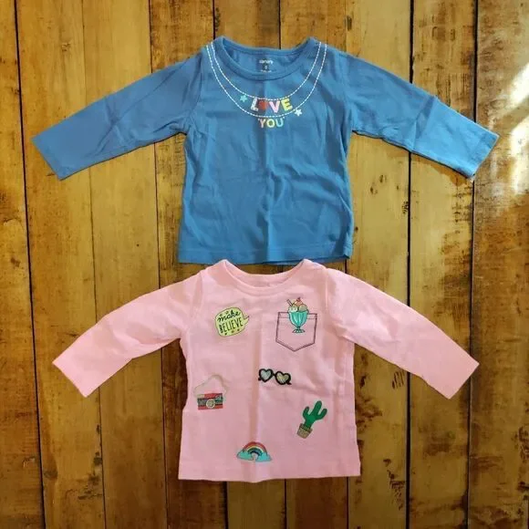 Carters long sleeve shirt bundle 9 months pink blue Love spring cotton