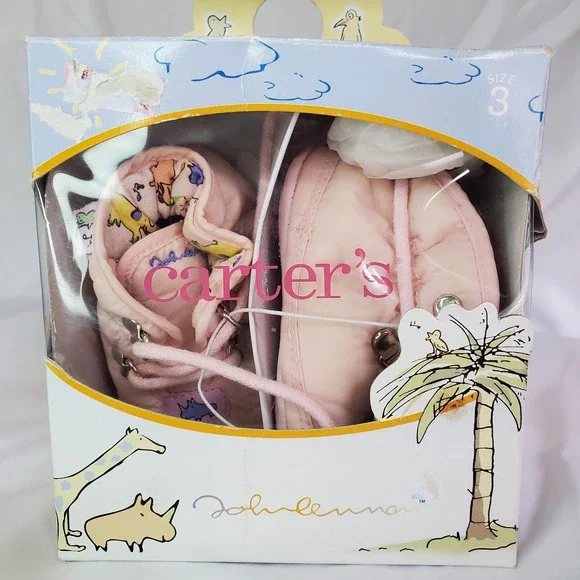New Vintage Carter's John‎ Lennon Size 3 Pink Boots Shoes Baby Girls Animal