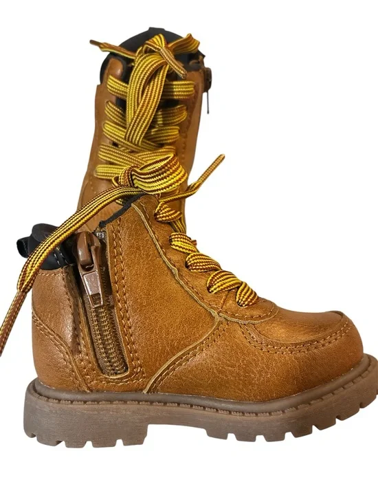 Carter's Tan Brown Leather-Look Lace-Up Baby Boots with Yellow Accent Laces
