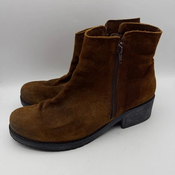 Naot Suede Ankle Boots Brown Leather Block Heel Zip Up Comfort EU‎ 42 US 11