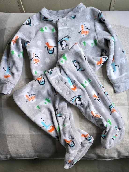 Skiing Penguin Snowman Gray Footed Unisex Pajamas Carter's