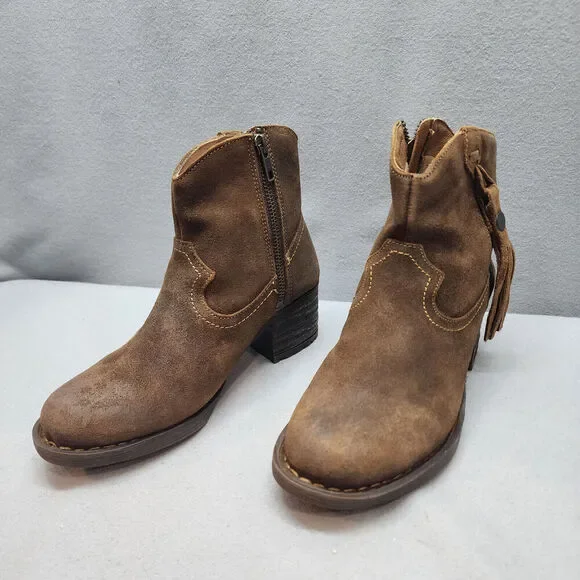 Born‎ Alondra Brown Suede Women's Western Tassle Booties Sz 6 - NWOB