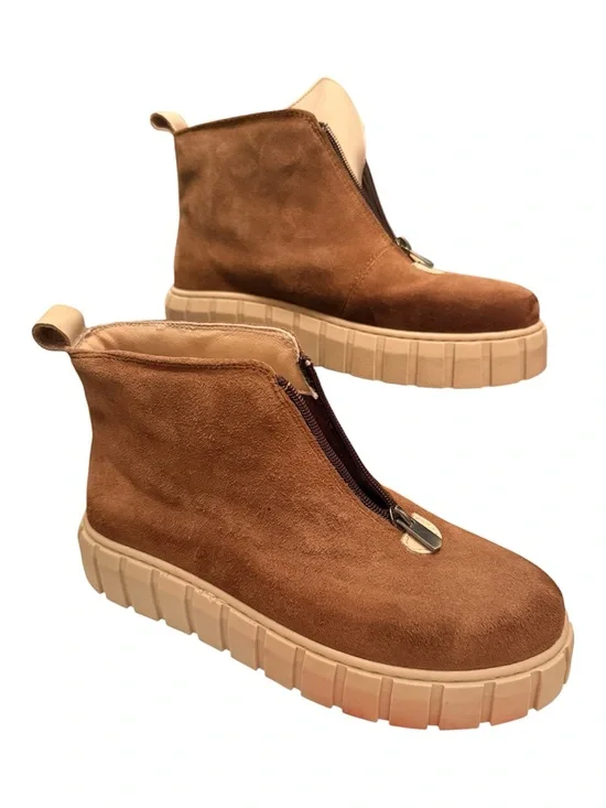 NWOT Brown Suede Zip Front Platform Ankle Boots