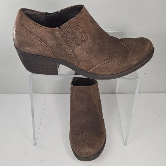 Korks by Kork-Ease Brown‎ Suede Wingtip Shooties Block Heel Ankle Boot  8-8.5