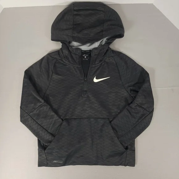 Nike Kids Dri-FIT Quarter Zip Hoodie Black Geometric Diamond Pattern Small S