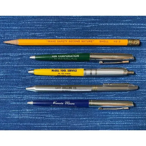 VTG Old Pen Pencil Lot 5 Oil Bakersfield CA Advertising Shell Oilfield Drilling
