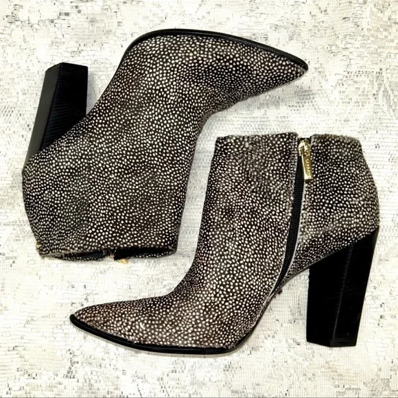 CARRANO Anthropologie | Pony Hair Ankle Booties Polka Dot Black/Beige Women’s 10