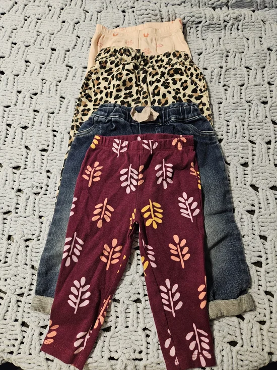Kids Bottoms - Burgundy Leaf Print Leggings (4-Pack)