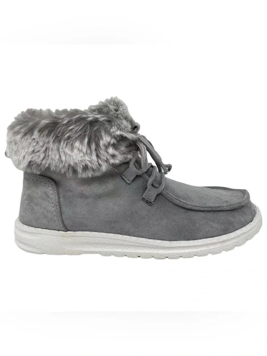 Gypsy Jazz Gray Faux Fur Lace-Up Ankle Bootie