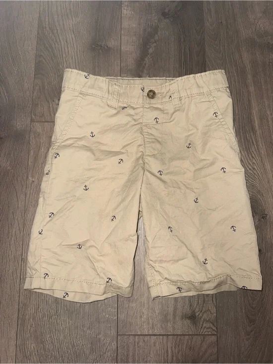 Carter's Cream Shorts with Navy Anchor Embroidery