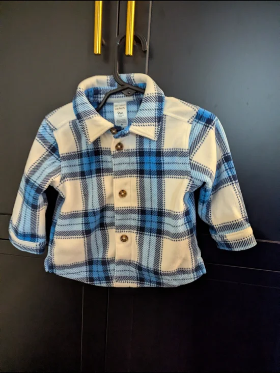 Carters Blue & White Plaid Button-Up Jacket - 9M