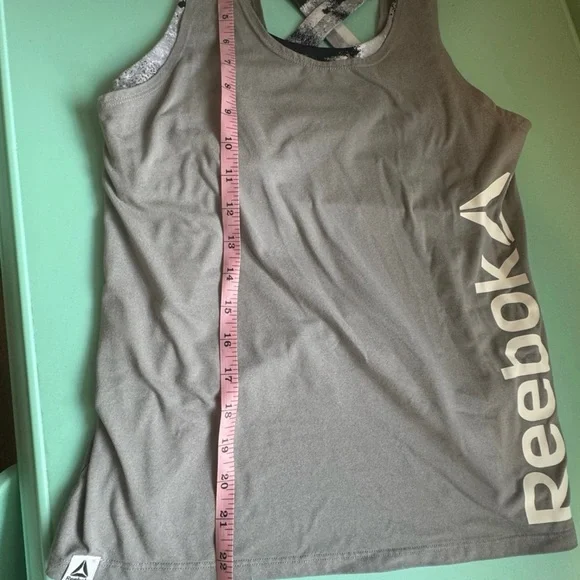 Reebok Gray and White Athletic Tank Top. Built in Bra‎