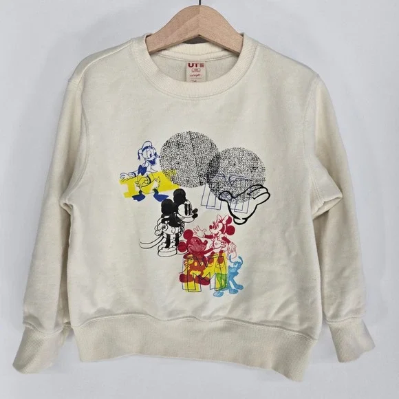 Uniqlo Disney Sweatshirt Sz 6 120 Off White‎ Mickey Minnie Donald Pullover