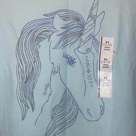 Cat and Jack unicorn blue shirt with glitter size 14 new