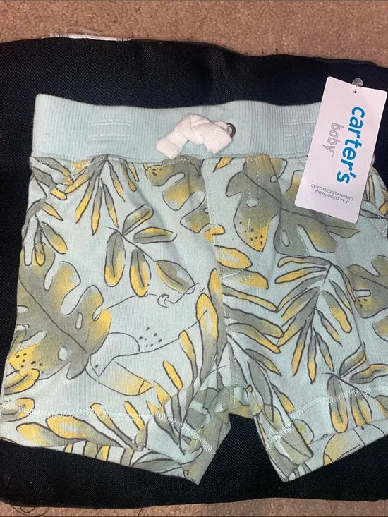 Carter's Mint Green Tropical Leaf Shorts with Yellow Accents