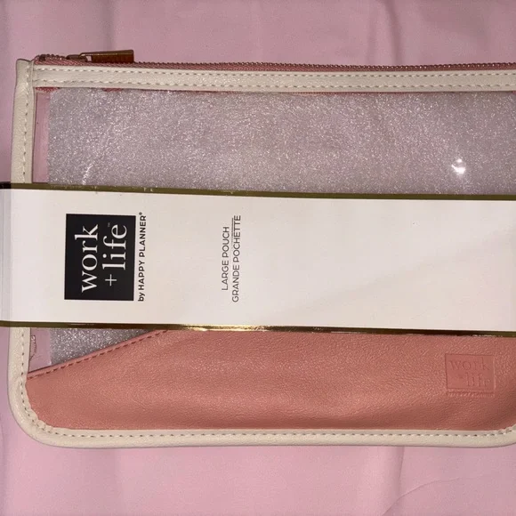 The Happy Planner Work + Life Minimalist Pen Pouch Large NEW Clear Faux Leather