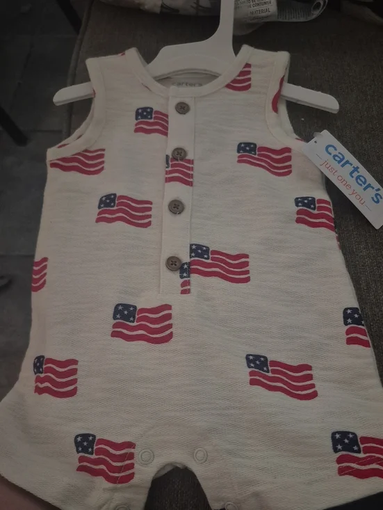 Carter's Cream Sleeveless Romper with Red & Navy Flag Motif