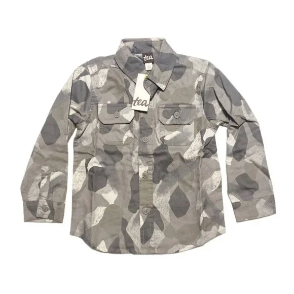NWT Tea Collection Flannel Button Up Shirt Winter Camo Size 4