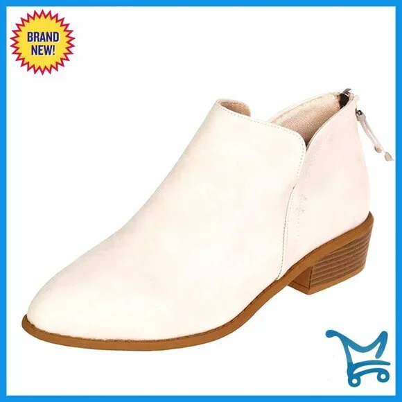 Women's Faux Suede Ankle Boots with Low Block Heel and Side Zipper
