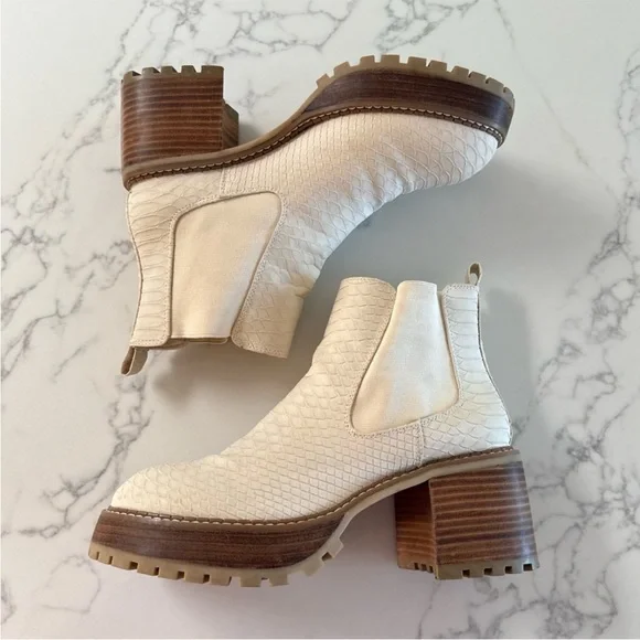 MIA Alejandro Snake Platform Chelsea Ankle Boot - Ivory - Size 10