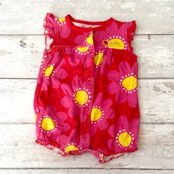 Carters 6m Baby Girl Summer Romper One Piece Pink Floral Flowers Outfit
