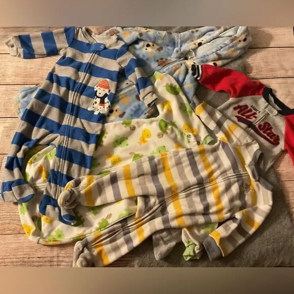 Baby Boy 5 Piece Warm Zip Up Onesie Bundle Lot Size 9M