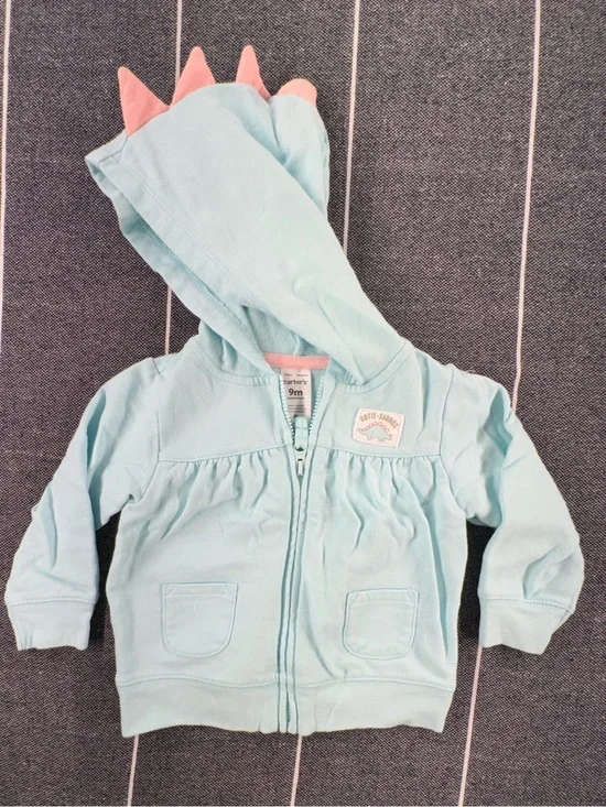 Kids—Carter's Light Blue Hoodie with Pink Hood Spikes