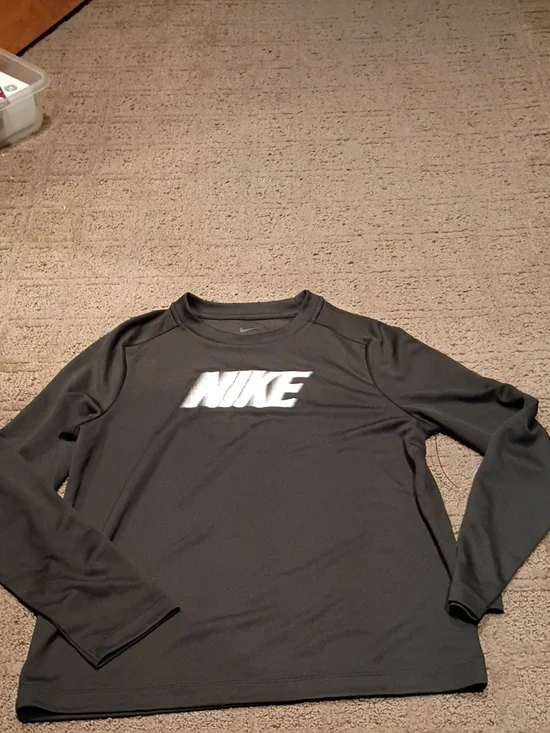 Kid's Medium Nike Dri-fit Long Sleeve Performance Shirt - Black with White Logo