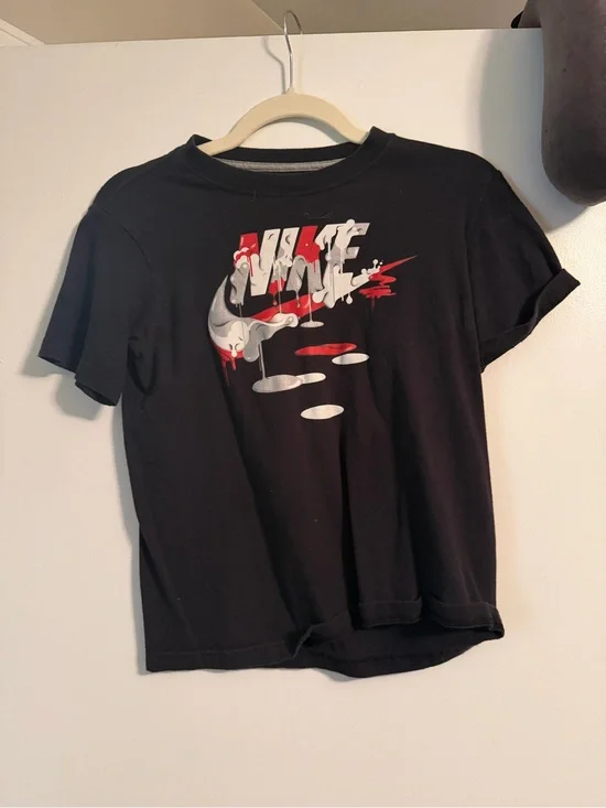 Nike Black Tee with Red and White Drip Logo